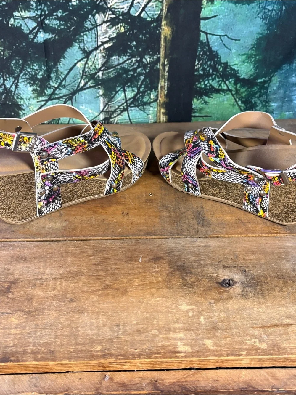 Yoki Netta-50 Multicolor Snake Print Wedge Sandals Size 6